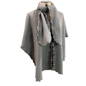 One Size Womens Gray Fleece Wrap Shawl Scarf Set Lettuce Edge Contrast